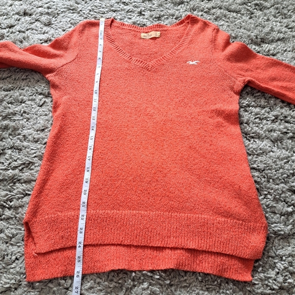 Hollister | Orange & hint of pink knit womens v neck long sleeved sweater - Picture 7 of 12